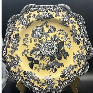 Spode British Flowers Rosa plate, England Archive Collection Yellow Black 9.5"